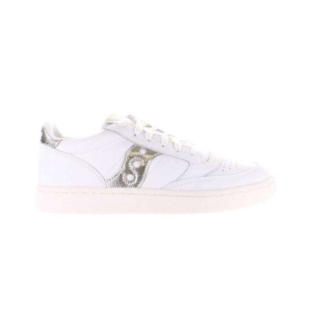 Saucony White and Metallic Jazz Court Sneakers